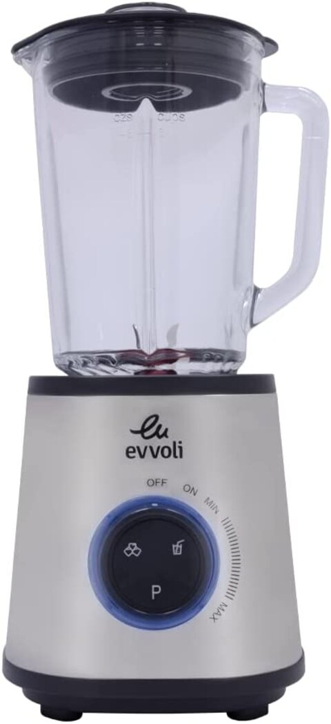 Evvoli Blender 1.5 liters With Glass Jar High Power Premium, Ice Crusher, 1500W, Smart Program Selection Stainless Steel &amp; Black, EVKA-BL15SB