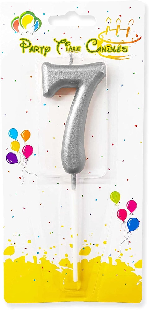 Party Time Silver Number 7 Birthday Candle Kids Adult Birthday Cake Decoration - Number Candle For Anniversary, Valentines Birthday Candle Cake Topper