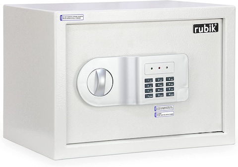 Rubik Safe Box A4 Document Size Locker Security Safety Deposit With Key And Keyless Entry, RB25AJ, (35X25X25Cm) White