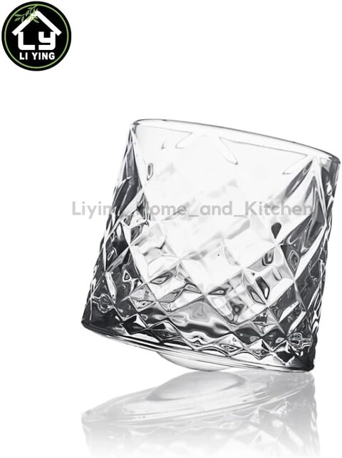 Liying Elegant Design Rotatable Tumbler Crystal Drinking Glass with Creative Coasters for Scotch,Bourbon,Cocktails 1#