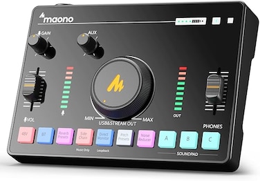 MAONO Streaming Audio Mixer, Audio Interface with Pro-preamp, Bluetooth, Built-in Battery, Noise Cancellation, 48V Phantom Power for Live Streaming, Podcast Recording, Gaming AMC2 NEO