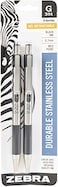 Zebra Pen G 301 Retractable Gel Ink Pen  Stainless Steel Barrel  Medium Point  0 7mm  Black Ink  2 Pack