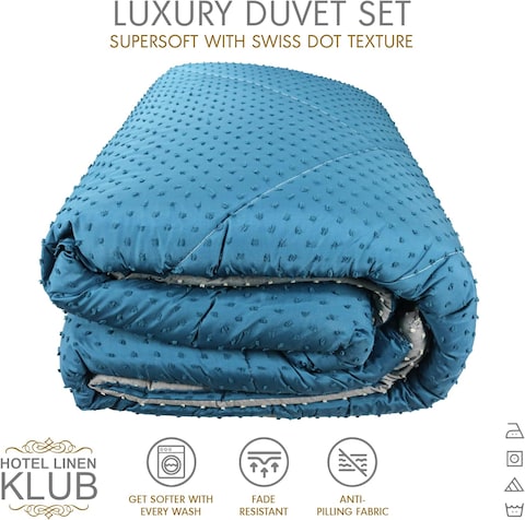 Hotel Linen Klub Reversible Swiss Dots Double Comforter 3 PC Set - Outer Fabric Poly Melange With Real Swiss Dots Pattern, Size: 200 x 240cm, Navy &amp; Light Grey