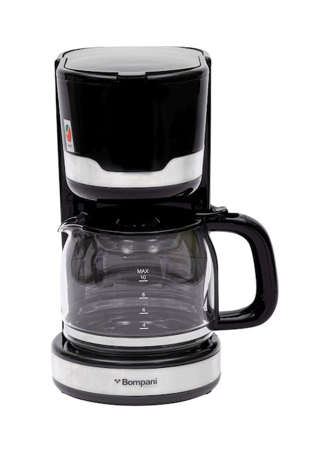 Bompani 1.5L Coffee Maker With Stainless Steel Accents, Removable Funnel, Nylon Filter, Anti-Drip, Keep Warm, Water Gauge -BCM15, Black/White
