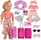 Cosyoo 17 Pcs Doll Travel Set Suitcase American Accessories For Girl 18 Inch Including Luggage A Of Clothes Slippers Sunglasses Camera Laptop Unicorn Pillow Blindfold