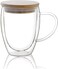 Double Walled Glass Coffee Cups with Handle and with Bamboo Lid 350ml