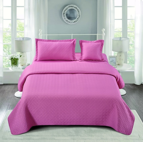 4 Piece Ultrasonic Compressed Comforter/Quilt/Bedspread Set Single Size ( Comforter + Fitted Sheet + 1 Small Pillow Case + 1 Large Pillow Case) Oriental Pink