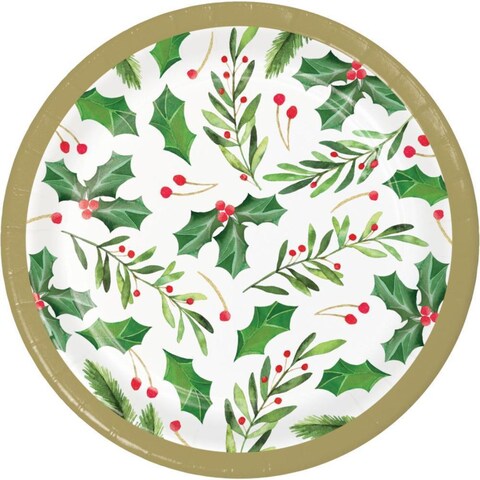 Creative Converting Traditional Holly Luncheon Plates 8-Pieces- 7-Inch Size