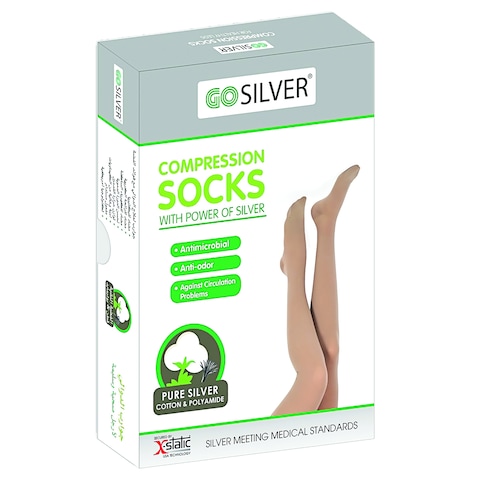 Go Silver Panty Hose, Compression Socks,Class 1 (18-21 mmHG) Open Toe Flesh Size 4