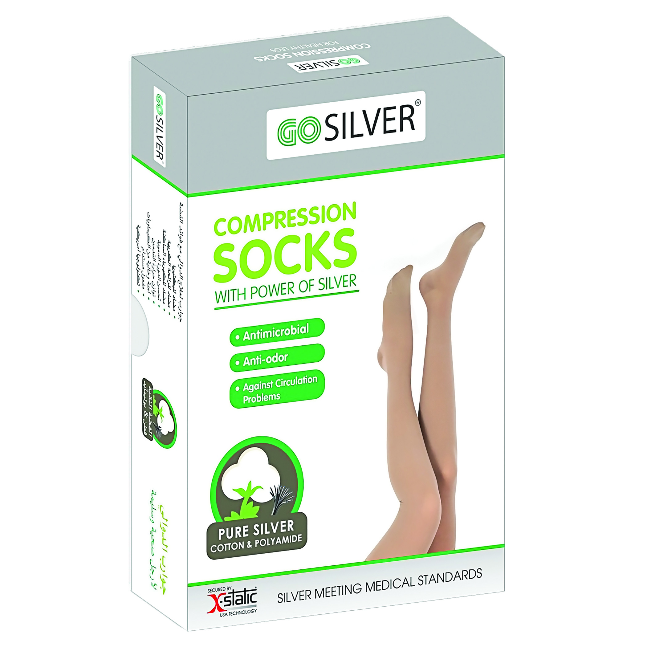 Go Silver Panty Hose, Compression Socks,Class 1 (18-21 mmHG) Open Toe Flesh Size 4