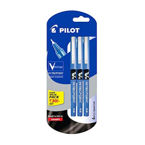 Pilot V5 Liquid Ink Roller Ball Pen -Blue(Pack of 3)