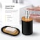 Mimelon 6-pcs Bathroom Accessory Set, Bamboo Black Bathroom Set Includes Toothbrush Cup &amp; Holder, Soap Dispenser, Soap Dish, Durable Toilet Brush With Holder - Modern Trash Can (Matte Black)