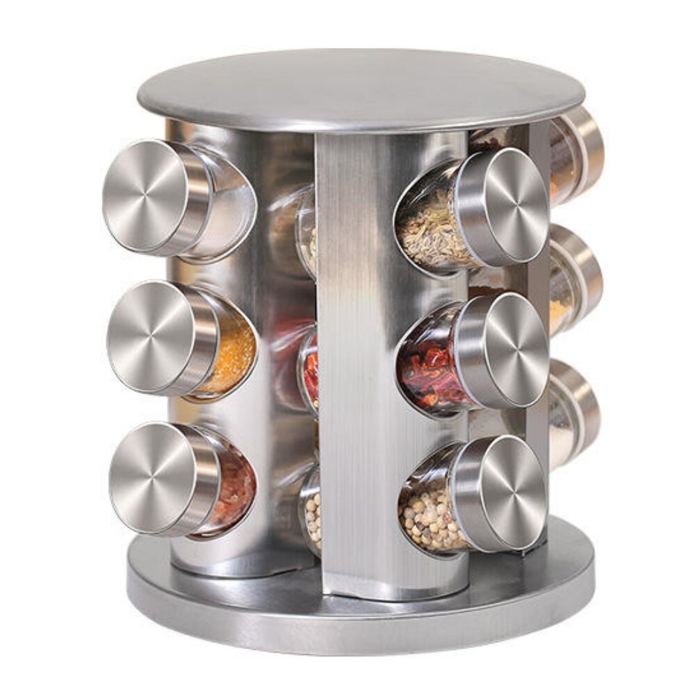 Buy HEXAR® Stainless Steel Revolving Spice Rack Set with 12 Spice Jars ...