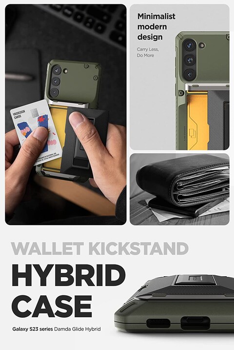 VRS Design Damda Glide Hybrid for Samsung Galaxy S23 PLUS case cover wallet (2023) [Semi Automatic] slider Credit card holder Slot [3-4 cards] &amp; Kickstand - Green Groove