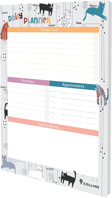 Collins Debden Maru Cat Design A5 Daily Tasks Note Pad - Things To Do Planner Notepad, 60 Sheets, White Paper 210x148mm