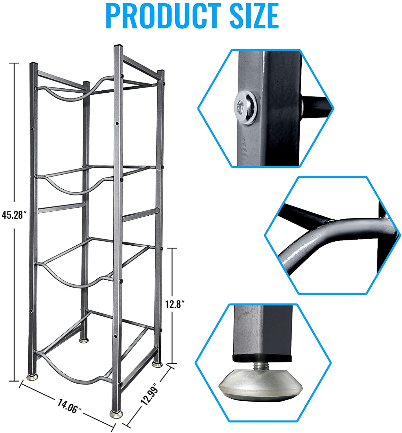 SKY-TOUCH 4 Tier Water Bottle Holder 5 Gallons Shelf, Heavy Duty Water Bottle Stand Storage for Kitchen Home and Office