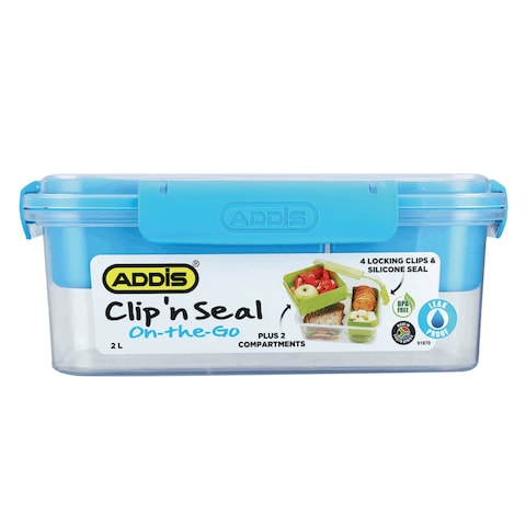 Buy Addis Clip N Seal Multi Compartment Lunch Box 2L White/Blue Online ...