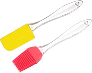 AtrauX Silicone Basting Brush and Spatula Set, Pastry Brush and Spatula Non-Stick, Heat Resistant, Kitchen Utensils for Baking Pastry Bread BBQ Grill Oil Cream Sauce Butter (Random Colours)