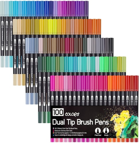 Innovative 100Pcs Watercolour Brush Fine Tip Colouring Pens.