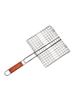 Buy Generic Bbq Grill Basket With Wood Handle Silver 28X28Centimeter in UAE