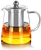 Generic 950 ML Heat Resistant Glass Tea pot with Stainless Steel Strainer and Lid, Conical Shape