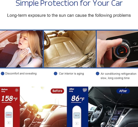 Aoryoa Windshield Sunshade, Brella Shield For Car, Foldable Umbrella Sun Shade Car Blocks Uv Rays Heat Keep Vehicle Cool, Automotive Interior Accessories For Sun Protection, Fit Most Vehicl