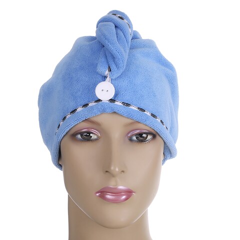 Htovila-2pcs Soft Microfiber Quick Dry Hair Drying Towels Water-Absorbent Dry Hair Cap Bath Shower Wrap Turban Towel with Button for All Hair Types and Lengths