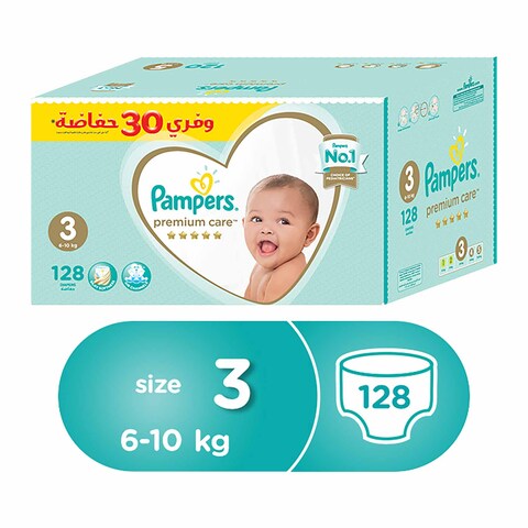 حفاضات بامبرز عناية مميزة 3 حجم ميدي، 6-10 كجم - 128 حفاضة