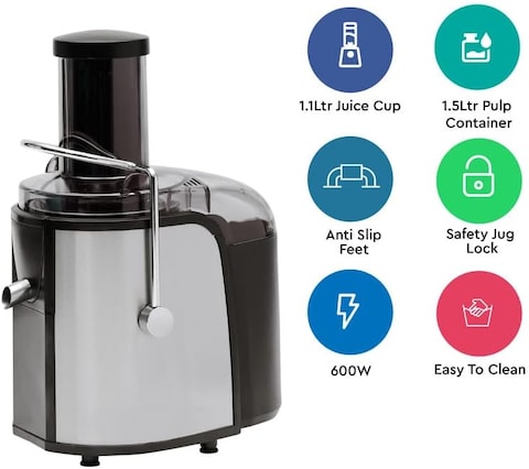 Nobel Juicer With 2 Litres Pulp Container And 1.1 Litre Juicer Cup, Feeding Tube 75mm, 2 Speed Control, And Overheat Protection &amp; Safety Lock Device NJE101E 1 Year Warranty