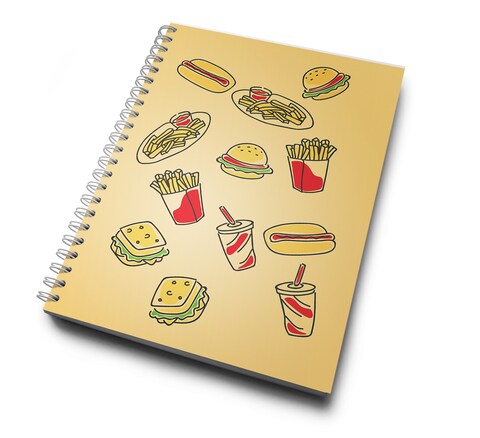 Loud Universe Hardcover Notebook Fast Food Burgers Fries Spiral Notebook with Premium High Quality Paper A5 Size
