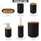 Mimelon 6-pcs Bathroom Accessory Set, Bamboo Black Bathroom Set Includes Toothbrush Cup &amp; Holder, Soap Dispenser, Soap Dish, Durable Toilet Brush With Holder - Modern Trash Can (Matte Black)