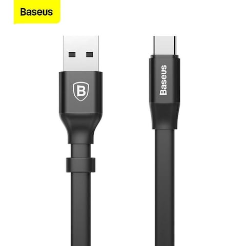 Baseus Nimble USB-A to Type-C Flat Cable 23cm- Ultra Portable Compatible for Samsung S21 S20 S9 Note 20 10 Huawei P30 P20 Lite Mate 20 Pro P20 LG G5 G6 Xiaomi Mi 11 Ultra A2 etc. Black