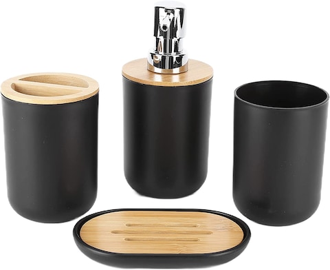 4 Piece Plastic Bamboo Bathroom Accessories Set Black