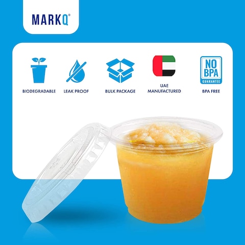 Markq [100 Pack] 1 oz. Clear Plastic Disposable Portion Cups with Lids - Available in 2oz, 4oz- Condiment cups, Sauce and Dip Container