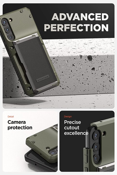 VRS Design Damda Glide Pro for Samsung Galaxy S23 PLUS case cover wallet (2023) [Semi Automatic] slider Credit card holder Slot [3-4 cards] - Green Groove