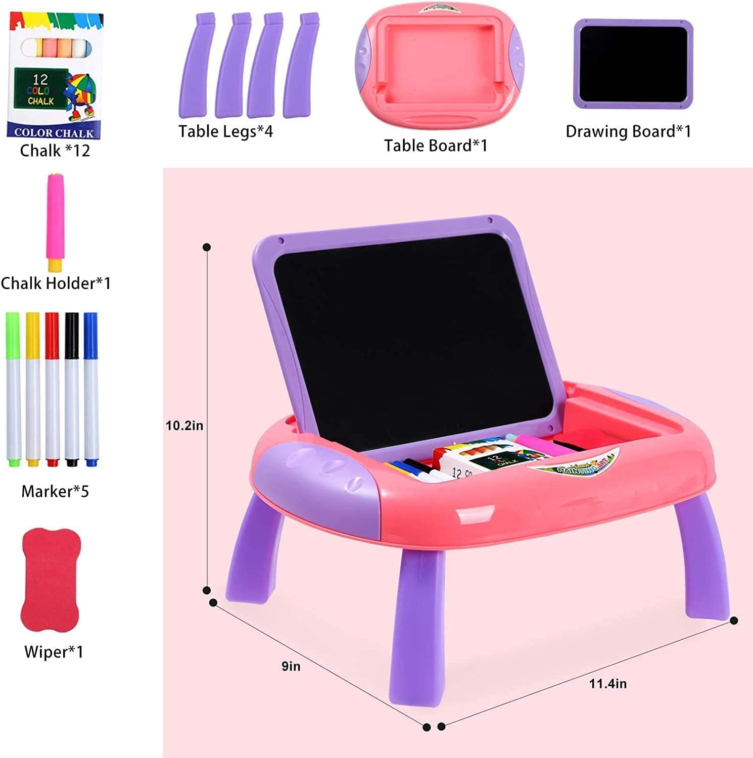 Kids Easel/Magnetic Drawing Board for Painting/Writing, Double Sided Sketchpad - Table Top Educational Toy (Pink)