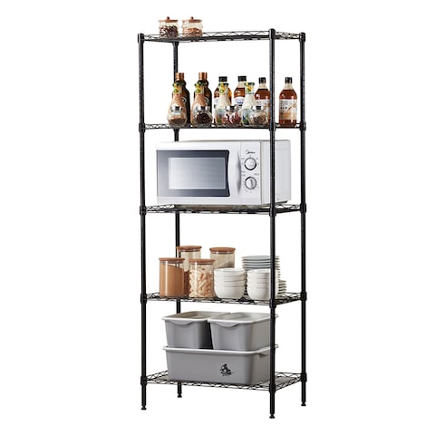 Decdeal - Home Organizer 5 Tier Wire Shelves Heavy Duty Height Adjustable Storage Wire Shelf Shelving Rack Microwave Stand with 4 Side Hooks Leveling Feet