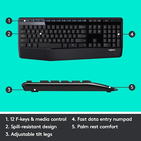 Logitech Mk345 Wireless Combo Full-Sized Keyboard With Palm Rest And Comfortable Right-Handed Mouse - Black
