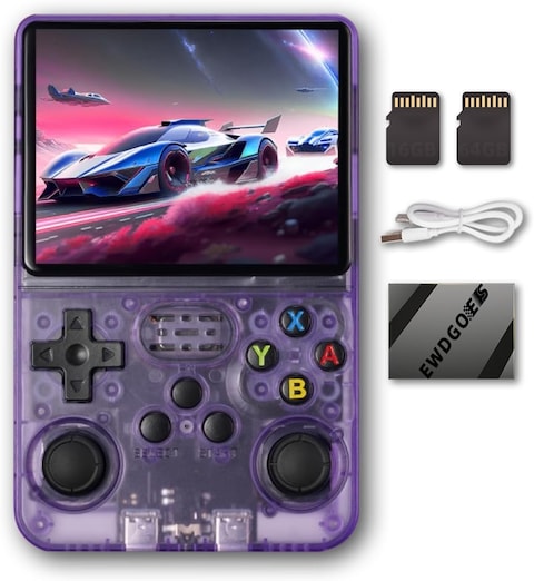 R36S Handheld Game Console 3.5 inch Preinstalled Emulator System Transparent Purple
