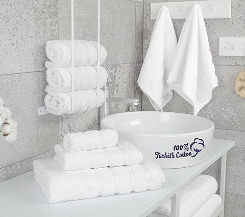 Towel Set Luxury Hotel Quality 600 GSM 100% Genuine Combed Cotton, Super Soft &amp; Absorbent Family Bath Towels 6 Piece Set - 2 Bath Towels, 2 Hand Towels, 2 Washcloths - Bright White