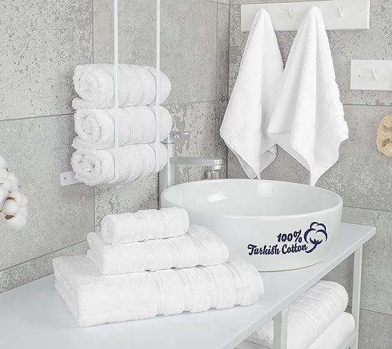 Towel Set Luxury Hotel Quality 600 GSM 100% Genuine Combed Cotton, Super Soft &amp; Absorbent Family Bath Towels 6 Piece Set - 2 Bath Towels, 2 Hand Towels, 2 Washcloths - Bright White