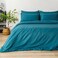 Luna Home Premium 6 Piece King Size Duvet Cover Satin Stripe Solid Ocean Blue