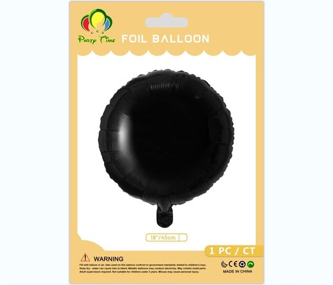 Party Time 1pc 18&quot; Shiny Black Round Shaped Foil Mylar Balloons For Mother&#39;s Day, Wedding Decoration &amp; Engagement - Birthday Party Supplies