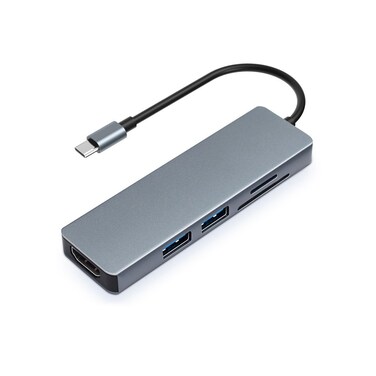 Generic-Silver Multiport Hub, Type C Hub, 4K HD Display, USB 3.0 and Type C Data Adapter Card Reader Compatible with Windows/macOS/Android/iOS/Linux Systems