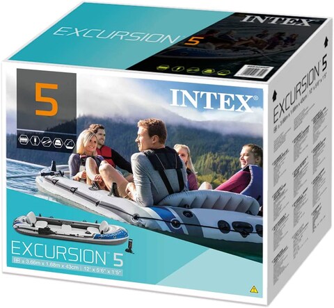 Intex Excursion Inflatable Boat Set With Aluminium Oars And Pump, 5 Person