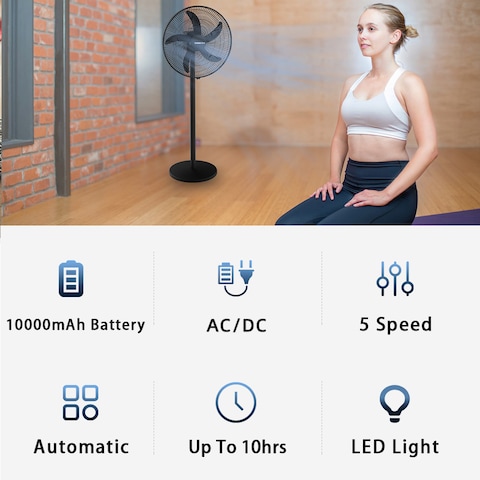 STARGOLD 18 Inch Rechargeable Oscillating Fan Table Fan Wall Fan Floor Fan Ceiling Fan With 4 SMD LED Light