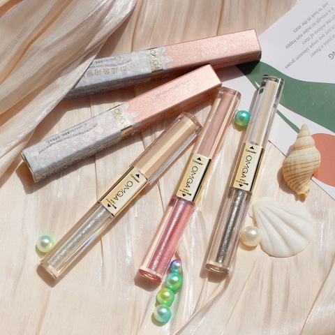 Mei Lifestyle Double Head Liquid Eyeshadow and Eye Concealer - Shiny, Glitter, Pearlescent, Long-Lasting Eye Makeup, Peach
