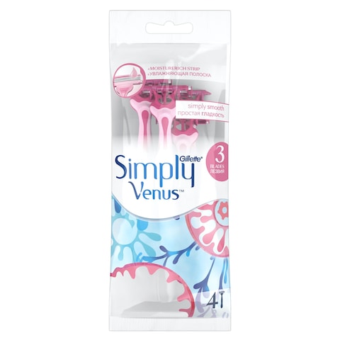 Gillette Simply Venus 3 Plus Disposable Razor Pink 4 Razors