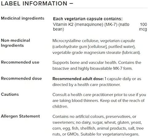 Natural Factors Vitamin K2 100 Mcg 60 Capsules