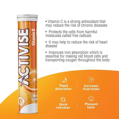 Activise Vitamin C 1000mg Orange Flavour Effervescent 20 Tablets